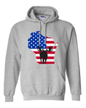 Load image into Gallery viewer, Pullover Hooded Sweatshirt Wisconsin Athletic Heather Moose Vibrant Design High Quality Tight Knit Ring Spun Low Maintenance Cotton Printed With The Newest Available Color Transfer Technology