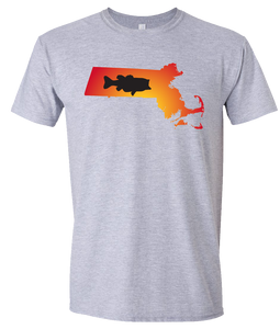Short Sleeve T-Shirt Massachusetts Athletic Heather Large Mouth Bass Vibrant Design High Quality Tight Knit Ring Spun Low Maintenance Cotton Printed With The Newest Available Color Transfer Technology