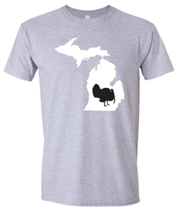 Short Sleeve T-Shirt Michigan Athletic Heather Turkey Vibrant Design High Quality Tight Knit Ring Spun Low Maintenance Cotton Printed With The Newest Available Color Transfer Technology