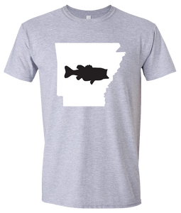 Short Sleeve T-Shirt Arkansas Athletic Heather Large Mouth Bass Vibrant Design High Quality Tight Knit Ring Spun Low Maintenance Cotton Printed With The Newest Available Color Transfer Technology
