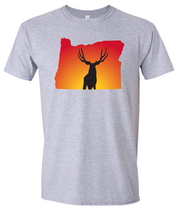 Short Sleeve T-Shirt Oregon Athletic Heather Mule Deer Vibrant Design High Quality Tight Knit Ring Spun Low Maintenance Cotton Printed With The Newest Available Color Transfer Technology