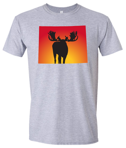 Short Sleeve T-Shirt Wyoming Athletic Heather Moose Vibrant Design High Quality Tight Knit Ring Spun Low Maintenance Cotton Printed With The Newest Available Color Transfer Technology