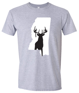 Short Sleeve T-Shirt Mississippi Athletic Heather Whitetail Deer Vibrant Design High Quality Tight Knit Ring Spun Low Maintenance Cotton Printed With The Newest Available Color Transfer Technology