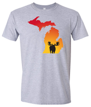 Load image into Gallery viewer, Short Sleeve T-Shirt Michigan Athletic Heather Moose Vibrant Design High Quality Tight Knit Ring Spun Low Maintenance Cotton Printed With The Newest Available Color Transfer Technology
