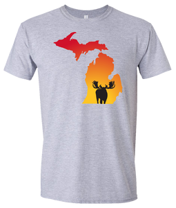 Short Sleeve T-Shirt Michigan Athletic Heather Moose Vibrant Design High Quality Tight Knit Ring Spun Low Maintenance Cotton Printed With The Newest Available Color Transfer Technology