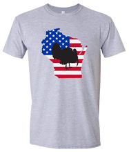 Load image into Gallery viewer, Short Sleeve T-Shirt Wisconsin Athletic Heather Turkey Vibrant Design High Quality Tight Knit Ring Spun Low Maintenance Cotton Printed With The Newest Available Color Transfer Technology