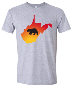 Short Sleeve T-Shirt West Virginia Athletic Heather Black Bear Vibrant Design High Quality Tight Knit Ring Spun Low Maintenance Cotton Printed With The Newest Available Color Transfer Technology