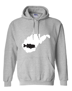 Pullover Hooded Sweatshirt West Virginia Athletic Heather Large Mouth Bass Vibrant Design High Quality Tight Knit Ring Spun Low Maintenance Cotton Printed With The Newest Available Color Transfer Technology