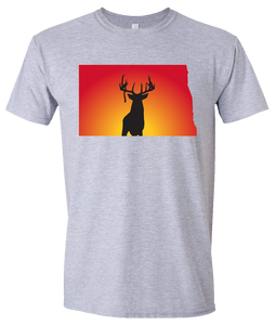Short Sleeve T-Shirt North Dakota Athletic Heather Whitetail Deer Vibrant Design High Quality Tight Knit Ring Spun Low Maintenance Cotton Printed With The Newest Available Color Transfer Technology