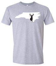 Load image into Gallery viewer, Short Sleeve T-Shirt North Carolina Athletic Heather Whitetail Deer Vibrant Design High Quality Tight Knit Ring Spun Low Maintenance Cotton Printed With The Newest Available Color Transfer Technology