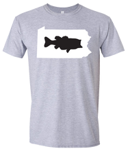Load image into Gallery viewer, Short Sleeve T-Shirt Pennsylvania Athletic Heather Large Mouth Bass Vibrant Design High Quality Tight Knit Ring Spun Low Maintenance Cotton Printed With The Newest Available Color Transfer Technology