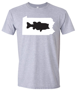 Short Sleeve T-Shirt Pennsylvania Athletic Heather Large Mouth Bass Vibrant Design High Quality Tight Knit Ring Spun Low Maintenance Cotton Printed With The Newest Available Color Transfer Technology