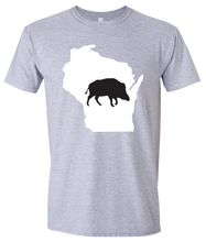 Load image into Gallery viewer, Short Sleeve T-Shirt Wisconsin Athletic Heather Wild Hog Vibrant Design High Quality Tight Knit Ring Spun Low Maintenance Cotton Printed With The Newest Available Color Transfer Technology