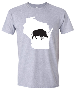 Short Sleeve T-Shirt Wisconsin Athletic Heather Wild Hog Vibrant Design High Quality Tight Knit Ring Spun Low Maintenance Cotton Printed With The Newest Available Color Transfer Technology