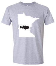 Load image into Gallery viewer, Short Sleeve T-Shirt Minnesota Athletic Heather Large Mouth Bass Vibrant Design High Quality Tight Knit Ring Spun Low Maintenance Cotton Printed With The Newest Available Color Transfer Technology