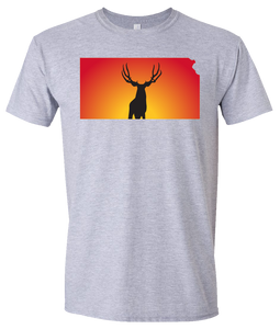 Short Sleeve T-Shirt Kansas Athletic Heather Mule Deer Vibrant Design High Quality Tight Knit Ring Spun Low Maintenance Cotton Printed With The Newest Available Color Transfer Technology