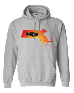 Pullover Hooded Sweatshirt Massachusetts Athletic Heather Large Mouth Bass Vibrant Design High Quality Tight Knit Ring Spun Low Maintenance Cotton Printed With The Newest Available Color Transfer Technology