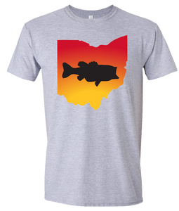 Short Sleeve T-Shirt Ohio Athletic Heather Large Mouth Bass Vibrant Design High Quality Tight Knit Ring Spun Low Maintenance Cotton Printed With The Newest Available Color Transfer Technology