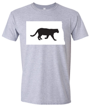 Load image into Gallery viewer, Short Sleeve T-Shirt North Dakota Athletic Heather Mountain Lion Vibrant Design High Quality Tight Knit Ring Spun Low Maintenance Cotton Printed With The Newest Available Color Transfer Technology