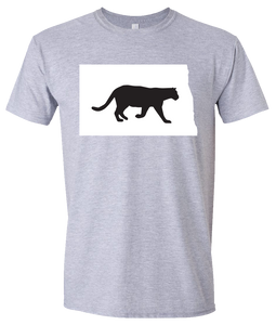 Short Sleeve T-Shirt North Dakota Athletic Heather Mountain Lion Vibrant Design High Quality Tight Knit Ring Spun Low Maintenance Cotton Printed With The Newest Available Color Transfer Technology