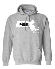 Load image into Gallery viewer, Pullover Hooded Sweatshirt Massachusetts Athletic Heather Large Mouth Bass Vibrant Design High Quality Tight Knit Ring Spun Low Maintenance Cotton Printed With The Newest Available Color Transfer Technology