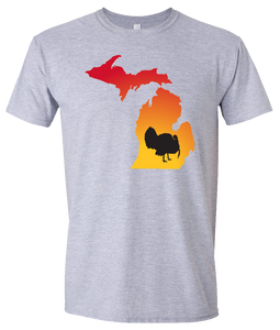 Short Sleeve T-Shirt Michigan Athletic Heather Turkey Vibrant Design High Quality Tight Knit Ring Spun Low Maintenance Cotton Printed With The Newest Available Color Transfer Technology