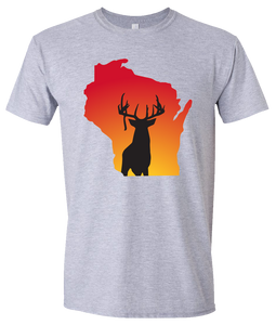 Short Sleeve T-Shirt Wisconsin Athletic Heather Whitetail Deer Vibrant Design High Quality Tight Knit Ring Spun Low Maintenance Cotton Printed With The Newest Available Color Transfer Technology