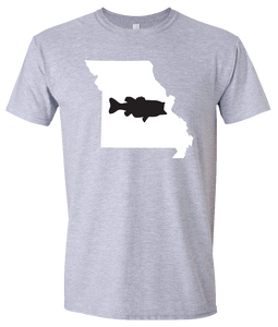 Short Sleeve T-Shirt Missouri Athletic Heather Large Mouth Bass Vibrant Design High Quality Tight Knit Ring Spun Low Maintenance Cotton Printed With The Newest Available Color Transfer Technology