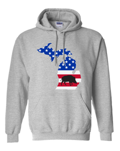 Pullover Hooded Sweatshirt Michigan Athletic Heather Wild Hog Vibrant Design High Quality Tight Knit Ring Spun Low Maintenance Cotton Printed With The Newest Available Color Transfer Technology