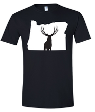 Load image into Gallery viewer, Short Sleeve T-Shirt Oregon Black Mule Deer Vibrant Design High Quality Tight Knit Ring Spun Low Maintenance Cotton Printed With The Newest Available Color Transfer Technology
