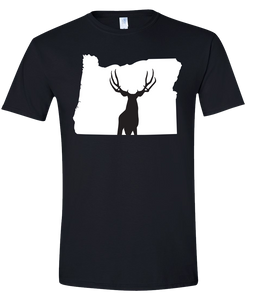 Short Sleeve T-Shirt Oregon Black Mule Deer Vibrant Design High Quality Tight Knit Ring Spun Low Maintenance Cotton Printed With The Newest Available Color Transfer Technology