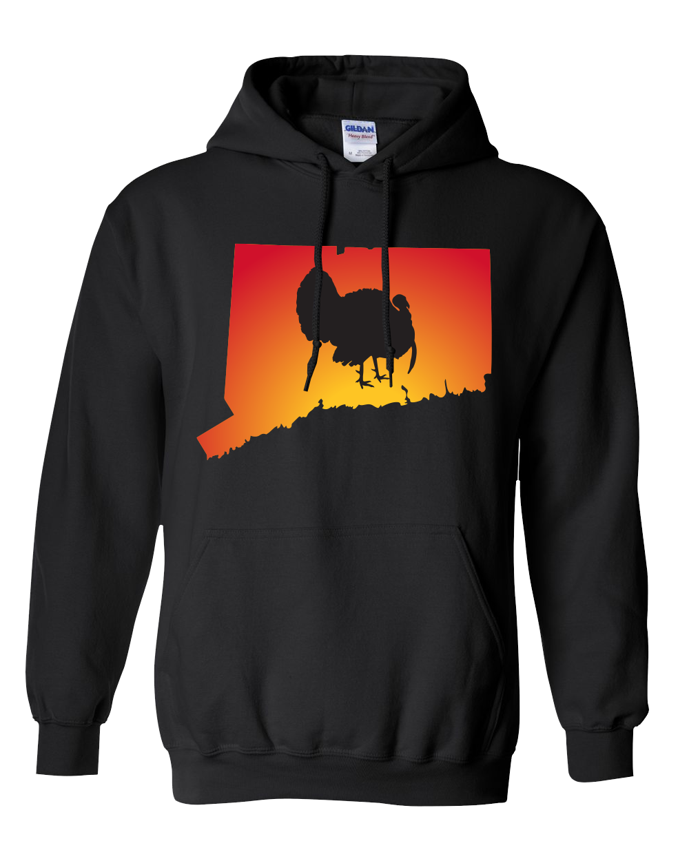 Pullover Hooded Sweatshirt Connecticut Black Turkey Vibrant Design High Quality Tight Knit Ring Spun Low Maintenance Cotton Printed With The Newest Available Color Transfer Technology