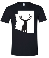 Load image into Gallery viewer, Short Sleeve T-Shirt Arizona Black Mule Deer Vibrant Design High Quality Tight Knit Ring Spun Low Maintenance Cotton Printed With The Newest Available Color Transfer Technology