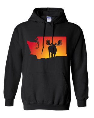 Pullover Hooded Sweatshirt Washington Black Moose Vibrant Design High Quality Tight Knit Ring Spun Low Maintenance Cotton Printed With The Newest Available Color Transfer Technology