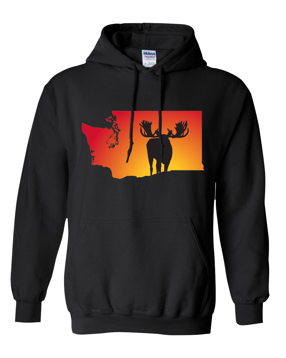 Pullover Hooded Sweatshirt Washington Black Moose Vibrant Design High Quality Tight Knit Ring Spun Low Maintenance Cotton Printed With The Newest Available Color Transfer Technology