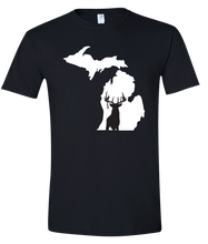 Load image into Gallery viewer, Short Sleeve T-Shirt Michigan Black Whitetail Deer Vibrant Design High Quality Tight Knit Ring Spun Low Maintenance Cotton Printed With The Newest Available Color Transfer Technology