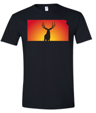 Load image into Gallery viewer, Short Sleeve T-Shirt Kansas Black Mule Deer Vibrant Design High Quality Tight Knit Ring Spun Low Maintenance Cotton Printed With The Newest Available Color Transfer Technology
