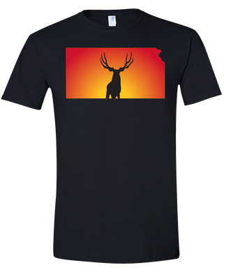 Short Sleeve T-Shirt Kansas Black Mule Deer Vibrant Design High Quality Tight Knit Ring Spun Low Maintenance Cotton Printed With The Newest Available Color Transfer Technology