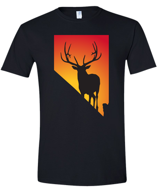 Short Sleeve T-Shirt Nevada Black Elk Vibrant Design High Quality Tight Knit Ring Spun Low Maintenance Cotton Printed With The Newest Available Color Transfer Technology