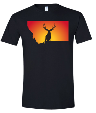 Short Sleeve T-Shirt Montana Black Mule Deer Vibrant Design High Quality Tight Knit Ring Spun Low Maintenance Cotton Printed With The Newest Available Color Transfer Technology