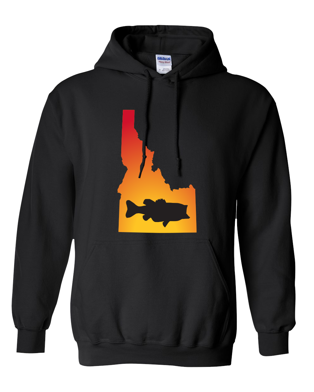 Pullover Hooded Sweatshirt Idaho Black Large Mouth Bass Vibrant Design High Quality Tight Knit Ring Spun Low Maintenance Cotton Printed With The Newest Available Color Transfer Technology
