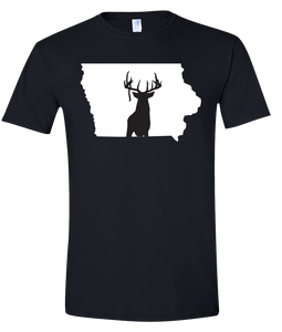 Short Sleeve T-Shirt Iowa Black Whitetail Deer Vibrant Design High Quality Tight Knit Ring Spun Low Maintenance Cotton Printed With The Newest Available Color Transfer Technology