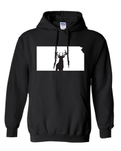 Load image into Gallery viewer, Pullover Hooded Sweatshirt Kansas Black Whitetail Deer Vibrant Design High Quality Tight Knit Ring Spun Low Maintenance Cotton Printed With The Newest Available Color Transfer Technology