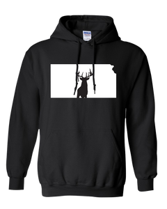 Pullover Hooded Sweatshirt Kansas Black Whitetail Deer Vibrant Design High Quality Tight Knit Ring Spun Low Maintenance Cotton Printed With The Newest Available Color Transfer Technology