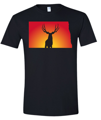 Short Sleeve T-Shirt North Dakota Black Mule Deer Vibrant Design High Quality Tight Knit Ring Spun Low Maintenance Cotton Printed With The Newest Available Color Transfer Technology