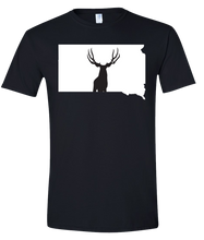 Load image into Gallery viewer, Short Sleeve T-Shirt South Dakota Black Mule Deer Vibrant Design High Quality Tight Knit Ring Spun Low Maintenance Cotton Printed With The Newest Available Color Transfer Technology