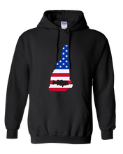 Load image into Gallery viewer, Pullover Hooded Sweatshirt New Hampshire Black Large Mouth Bass Vibrant Design High Quality Tight Knit Ring Spun Low Maintenance Cotton Printed With The Newest Available Color Transfer Technology