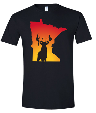 Short Sleeve T-Shirt Minnesota Black Whitetail Deer Vibrant Design High Quality Tight Knit Ring Spun Low Maintenance Cotton Printed With The Newest Available Color Transfer Technology