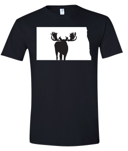 Short Sleeve T-Shirt North Dakota Black Moose Vibrant Design High Quality Tight Knit Ring Spun Low Maintenance Cotton Printed With The Newest Available Color Transfer Technology