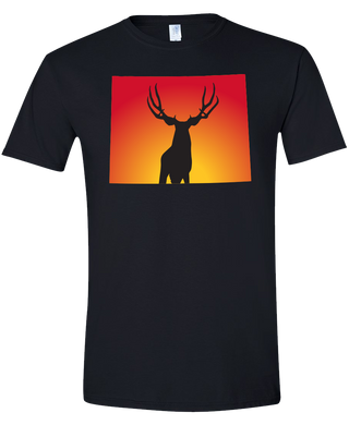Short Sleeve T-Shirt Wyoming Black Mule Deer Vibrant Design High Quality Tight Knit Ring Spun Low Maintenance Cotton Printed With The Newest Available Color Transfer Technology
